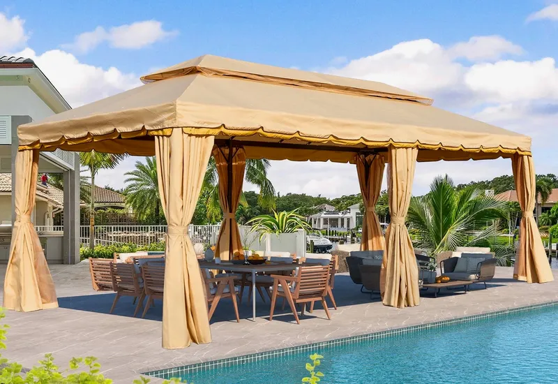 Outdoor patio with a canopy shade